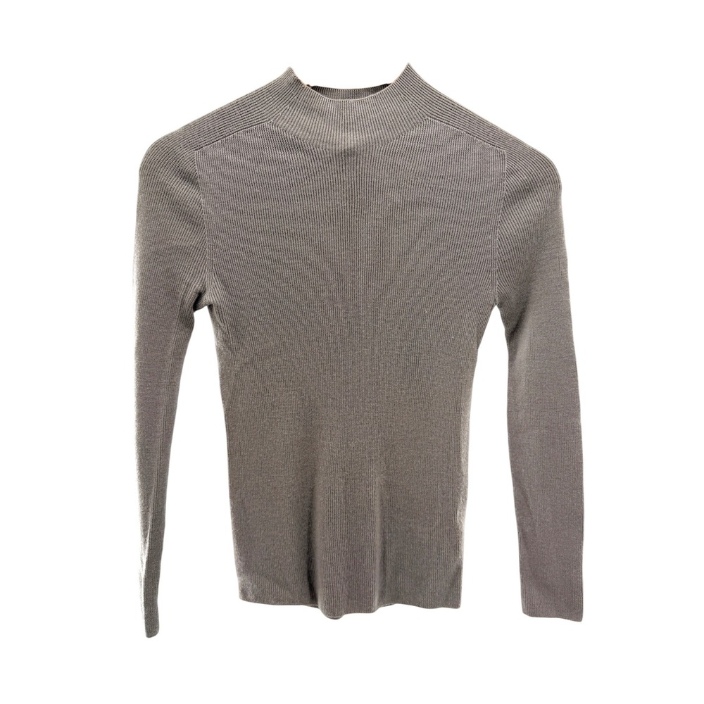 The Rumere Ribbed Knit Wool Sweater Mock Neck Gray Minimalist Workwear Size 34